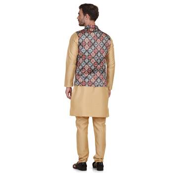 Brown printed satin nehru-jacket 3