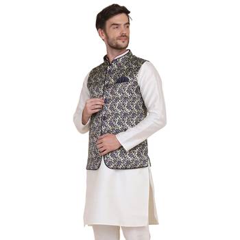 Green printed satin nehru-jacket 2