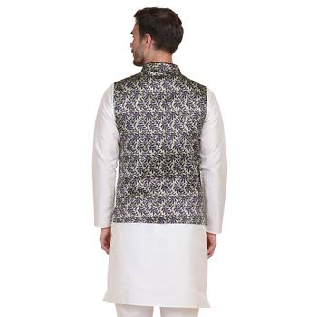 Green printed satin nehru-jacket 3