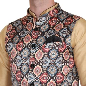 Brown printed satin nehru-jacket 5