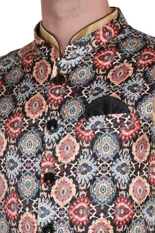 Brown printed satin nehru-jacket
