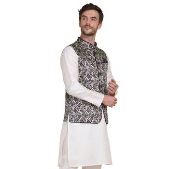 Green printed satin nehru-jacket 4