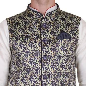 Green printed satin nehru-jacket 5