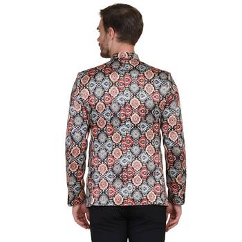 Brown printed satin bandhgala-suit 5