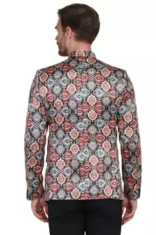 Brown printed satin bandhgala-suit