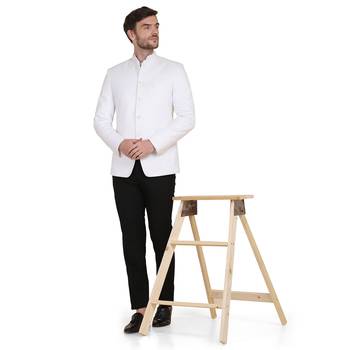 White plain cotton bandhgala-suit 1