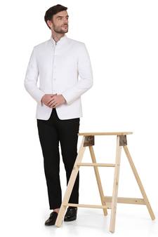 White plain cotton bandhgala-suit