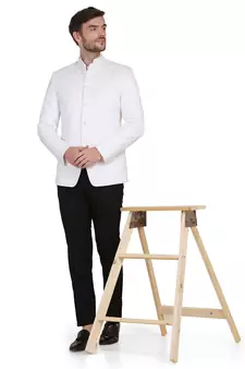 White plain cotton bandhgala-suit