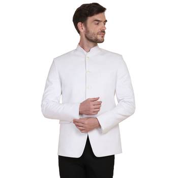 White plain cotton bandhgala-suit 2