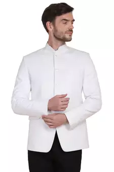 White plain cotton bandhgala-suit