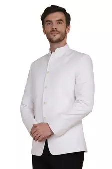 White plain cotton bandhgala-suit