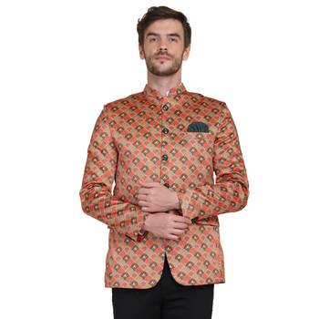 Orange printed satin men-wedding-dresses 1