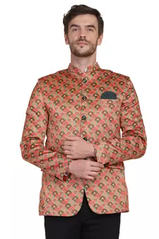 Orange printed satin men-wedding-dresses