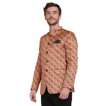 Orange printed satin men-wedding-dresses 2