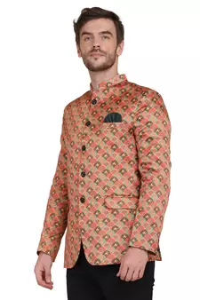 Orange printed satin men-wedding-dresses