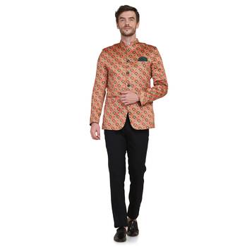 Orange printed satin men-wedding-dresses 4