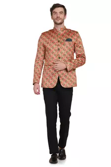 Orange printed satin men-wedding-dresses