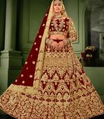 Maroon Velvet Heavy Embroidery Bridal Lehenga