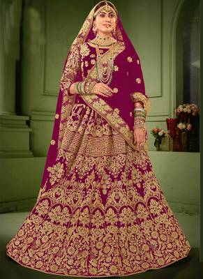 Rani Pink Velvet Heavy Embroidery Bridal Lehenga 2