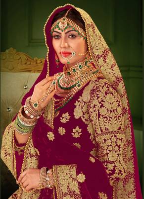 Rani Pink Velvet Heavy Embroidery Bridal Lehenga 4