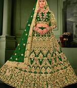 Green Velvet Heavy Embroidery Bridal Lehenga