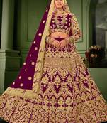 Wine Velvet Heavy Embroidery Bridal Lehenga