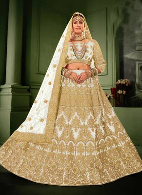White Velvet Heavy Embroidery Bridal Lehenga 1