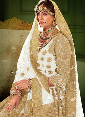 White Velvet Heavy Embroidery Bridal Lehenga 3