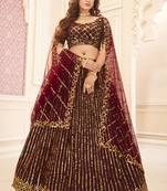 Maroon Sequins Work Satin Silk Party Wear Lehenga Choli