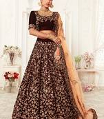 Maroon Velvet Heavy Embroidery Bridal Lehenga