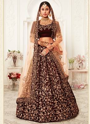 Maroon Velvet Heavy Embroidery Bridal Lehenga 2