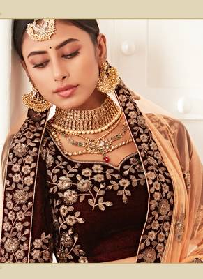 Maroon Velvet Heavy Embroidery Bridal Lehenga 4