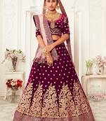 Wine Velvet Heavy Embroidery Bridal Lehenga