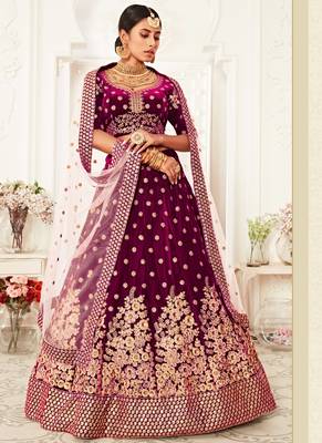 Wine Velvet Heavy Embroidery Bridal Lehenga 2
