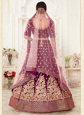 Wine Velvet Heavy Embroidery Bridal Lehenga 3