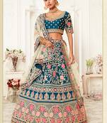 Aqua Blue Art Silk Heavy Embroidery Bridal Lehenga