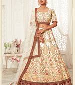 Off White Art Silk Heavy Embroidery Bridal Lehenga