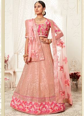 Baby Pink Net Heavy Embroidery Bridal Lehenga 1