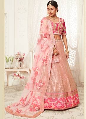 Baby Pink Net Heavy Embroidery Bridal Lehenga 2