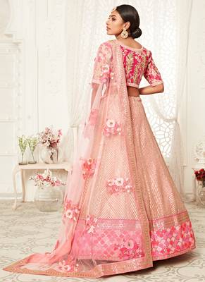Baby Pink Net Heavy Embroidery Bridal Lehenga 3