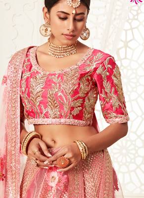 Baby Pink Net Heavy Embroidery Bridal Lehenga 4