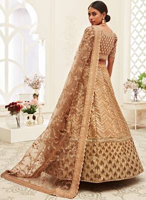 Beige Art Silk Heavy Embroidery Bridal Lehenga 3