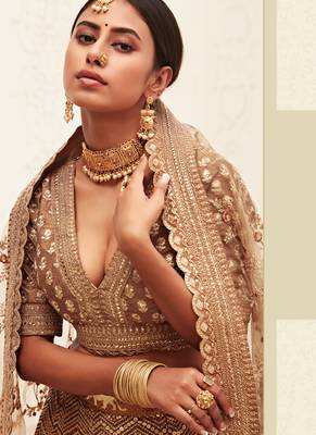 Beige Art Silk Heavy Embroidery Bridal Lehenga 4
