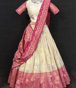 Cream Banarasi Jaquard Bridal Lehenga