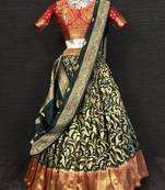 Dark Green Banarasi Jaquard Bridal Lehenga