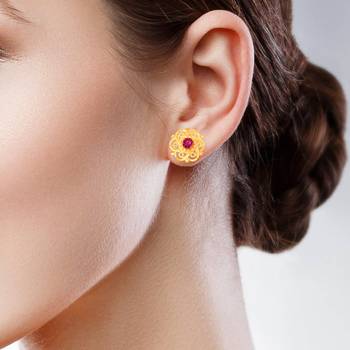 South Indian Design Gold Plated Stud Earring with Screw Back for Women and Girls 3