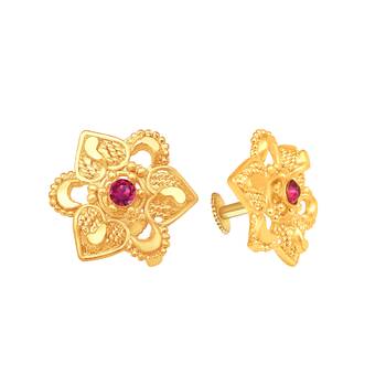 Floral South Indian Design Gold Plated Stud Earring with Screw Back for Women and Girls 1