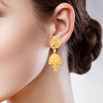 South Indian Design Gold Plated Jhumki Earring with Screw Back for Women and Girls 2