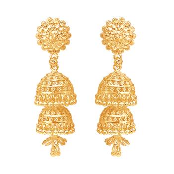 South Indian Design Gold Plated Jhumki Earring with Screw Back for Women and Girls 1