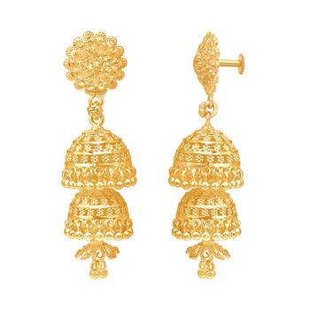 South Indian Design Gold Plated Jhumki Earring with Screw Back for Women and Girls 2